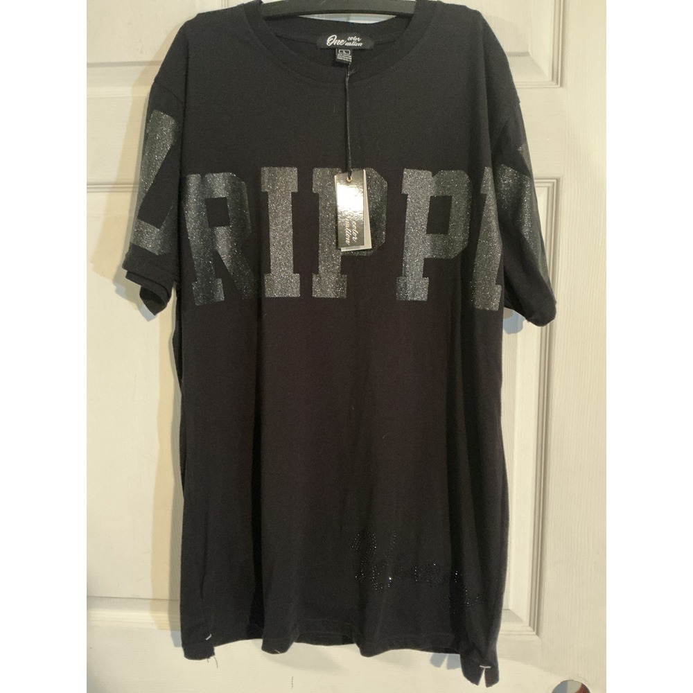 One Color Nation Mens Drippin Glitter Graphic T-Shirt Black Silver King Large - Picture 1 of 11